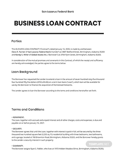 business loan contract template
