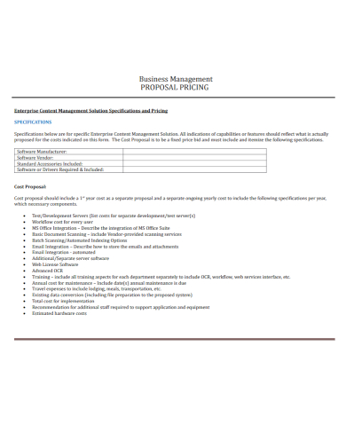 business management pricing proposal