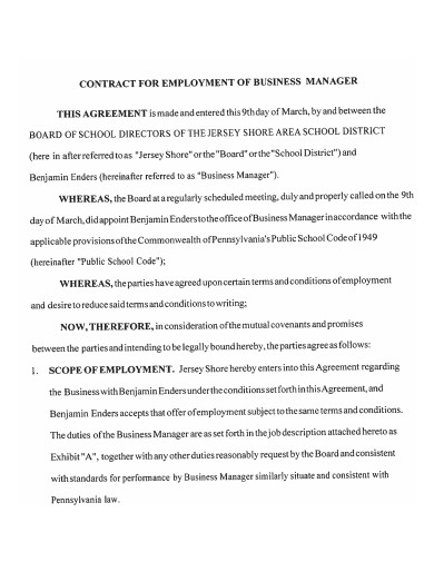 business manager contract example