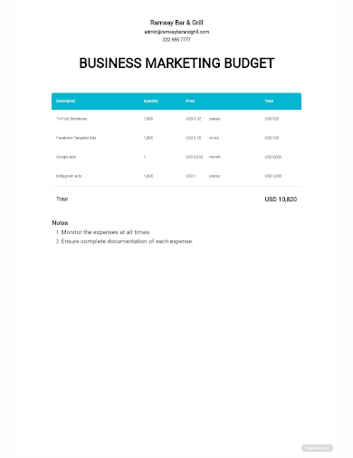 business marketing budget template