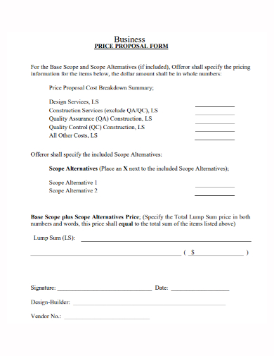 business pricing proposal form