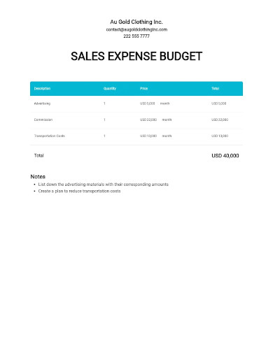 business sales expense budget