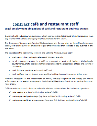 cafe restaurant staff contract