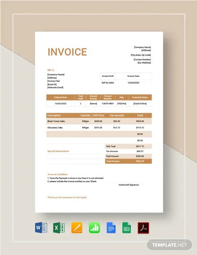 cake order invoice