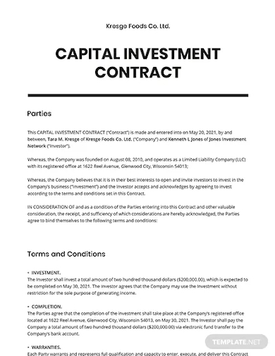 capital investment contract template