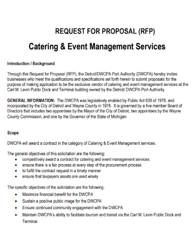 catering event management request for proposal