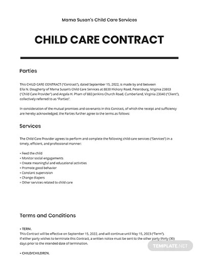 child care contract