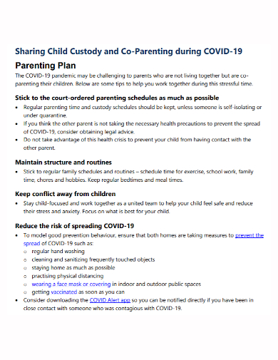child custody co parenting plan