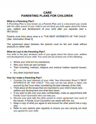 children care parenting plan