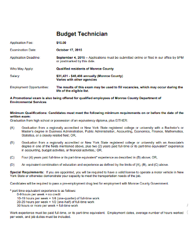 civil service budget technician resume
