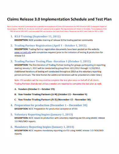 claims release implementation test plan