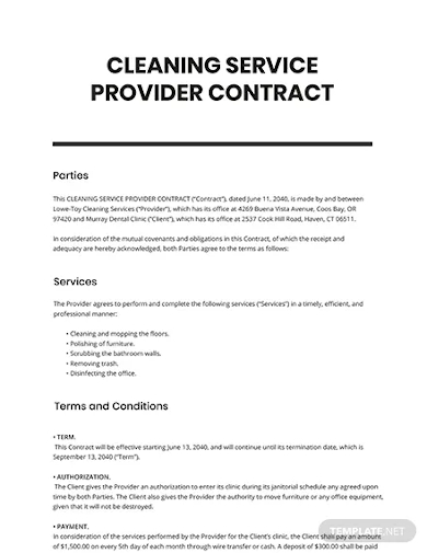 cleaning service provider contract template