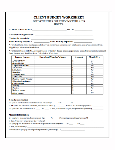 client budget worksheet form