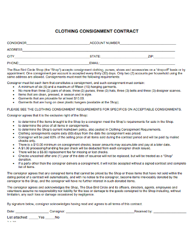 clothing shop consignment contract