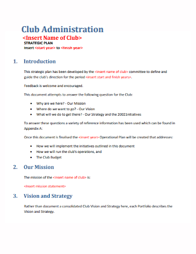 club administration strategic plan