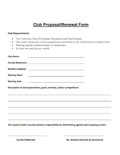 club event proposal and renewal form template