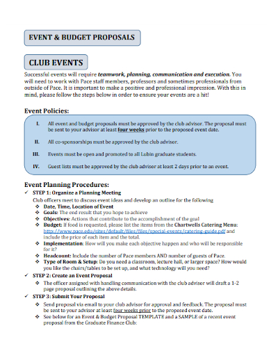 club event and budget proposal template