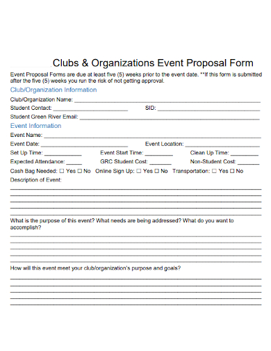 club and organization event proposal form template