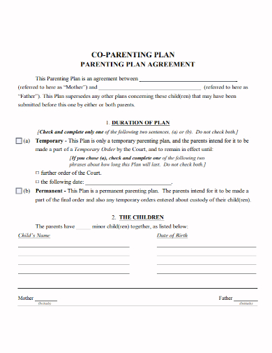 co parenting plan agreement