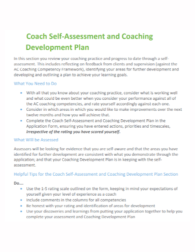 coaching self assessment development plan