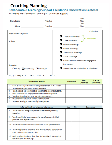 collaborative teacher coaching plan