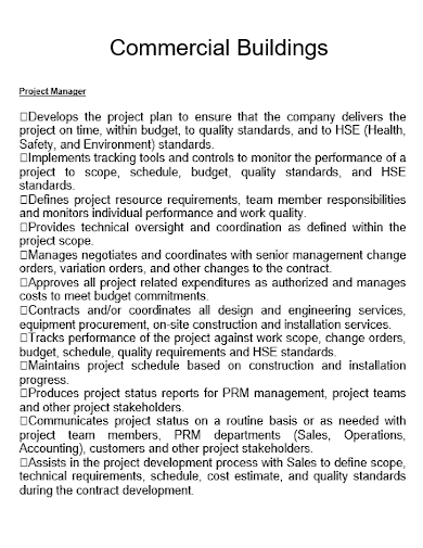 commercial building construction project manager budget