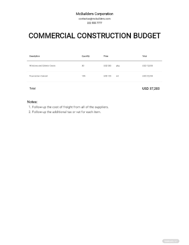 commercial construction budget template
