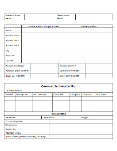 commercial sales company invoice