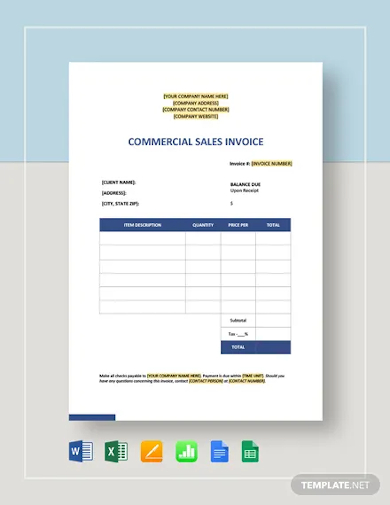 commercial sales invoice template