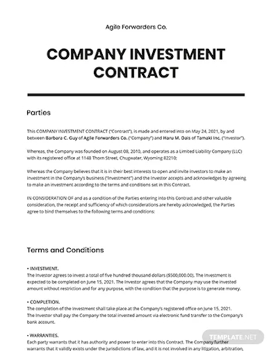 company investment contract template