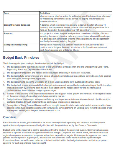 company monthly management budget report