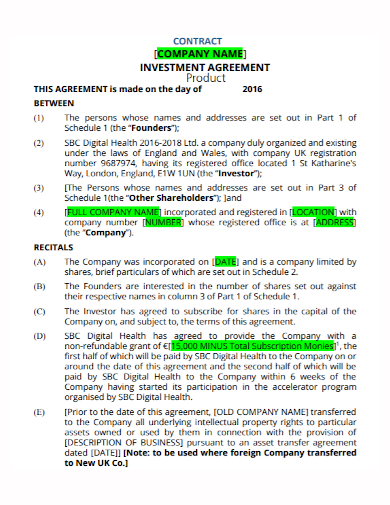company product investment contract