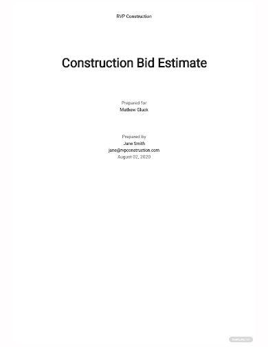 construction bid estimate template
