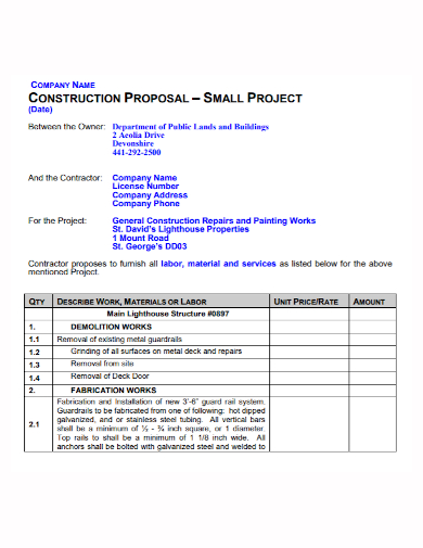 construction company project proposal