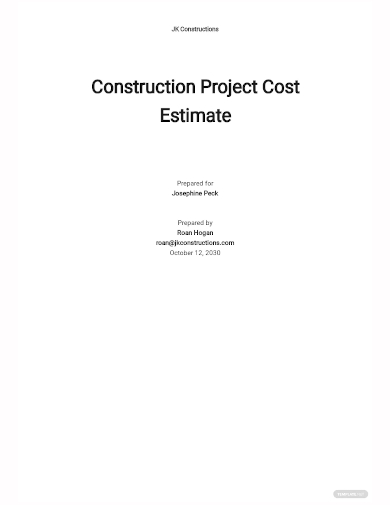 construction project cost estimate template