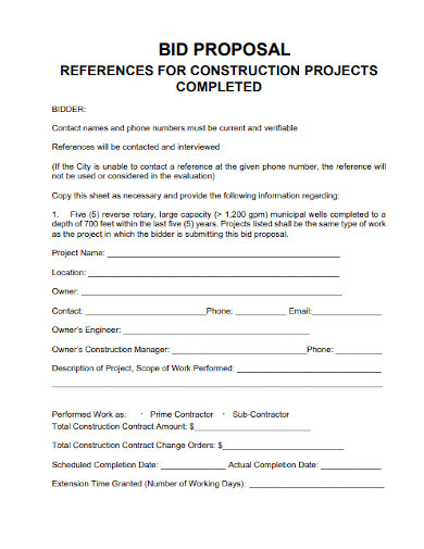 construction project reference bid proposal