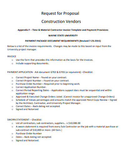 construction project vendor bid proposal