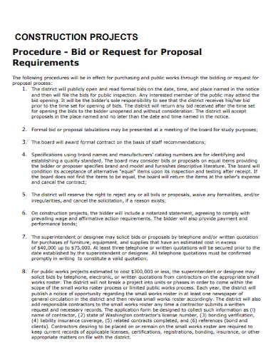 construction requirement project bid proposal