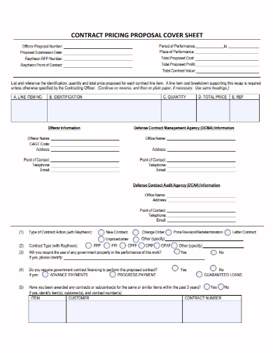 contract pricing proposal cover sheet