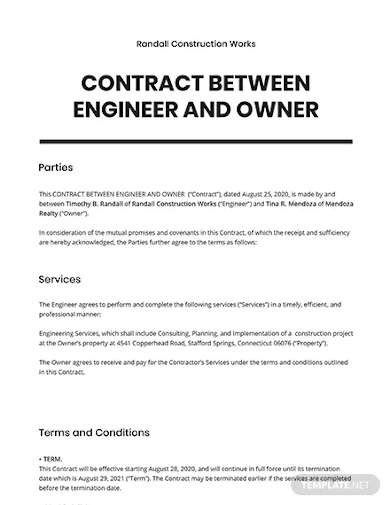 contract between engineer and owner template