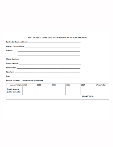 contractor business cost proposal form