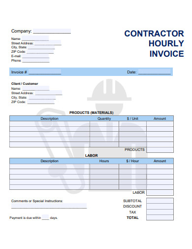 contractor hourly invoice