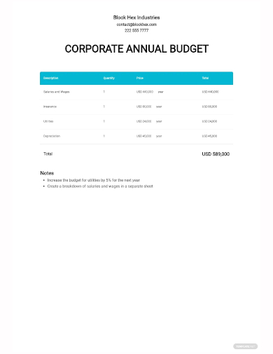 corporate annual budget template