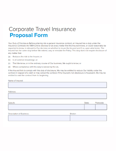 corporate travel insurance proposal form