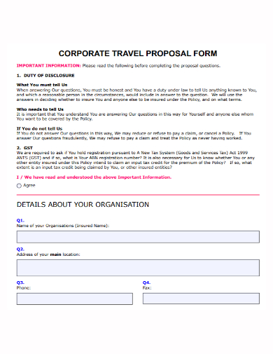 corporate travel proposal form