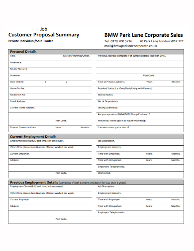 customer sales job proposal