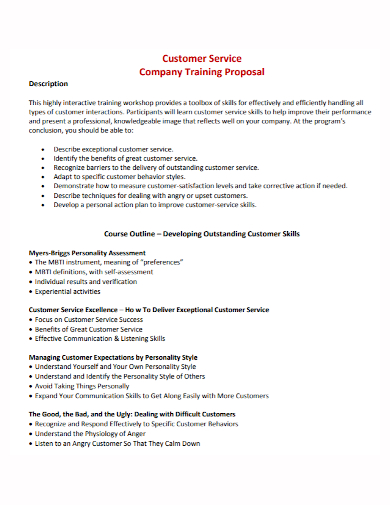 customer service company training proposal