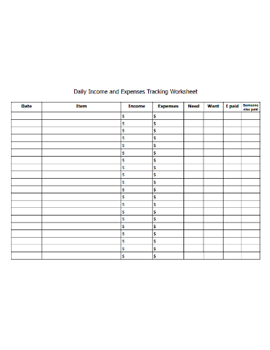 daily income expenses tracking worksheet