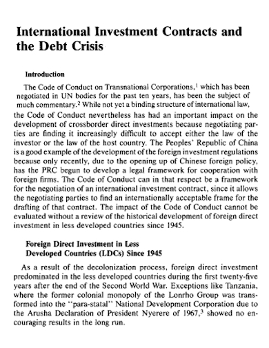 debt crisis investment contract