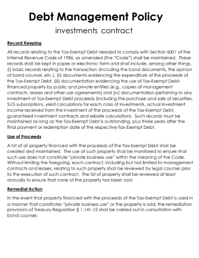 debt management policy investment contract
